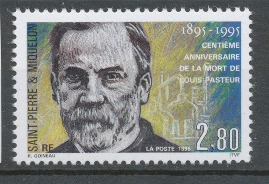 SPM  N°609 Centenaire de la mort de Louis Pasteur 2f80 portrait ; cornues, éprouvettes ZC609