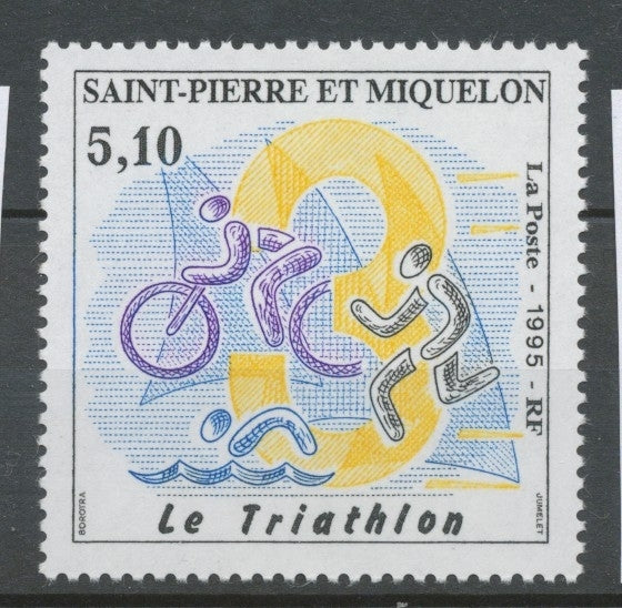 SPM  N°610 Le Triathlon Chiffre 3 ; silhouettes d' athlètes (cyclisme, course, natation) 5f10 ZC610