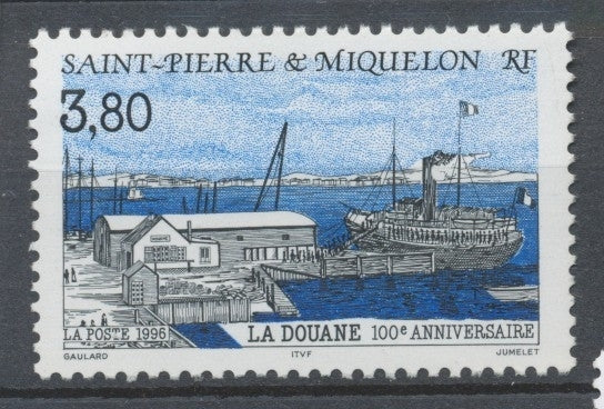SPM  N°636 Bâtiment public. La Douane. 3f.80 noir et bleu ZC636