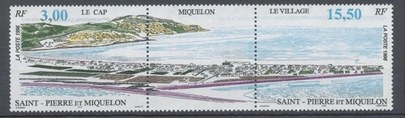 SPM  N°640A Vue générale de Miquelon Le triptyque avec vignette centrale ZC640A