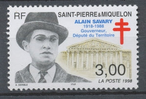 SPM  N°669 10e anniversaire de le mort d' Alain Savary, Gouverneur, Député du Territoire (1918-1988) 3f ZC669