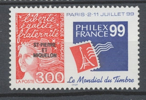 SPM  N°674 "Philexfrance'99". 3f. Bleu et rouge ZC674