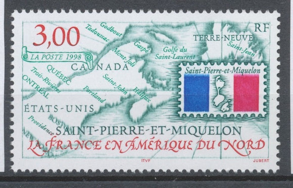 SPM  N°680 La France en Amérique du Nord 3f Dessin d'un timbre carte de l'archipel ZC680