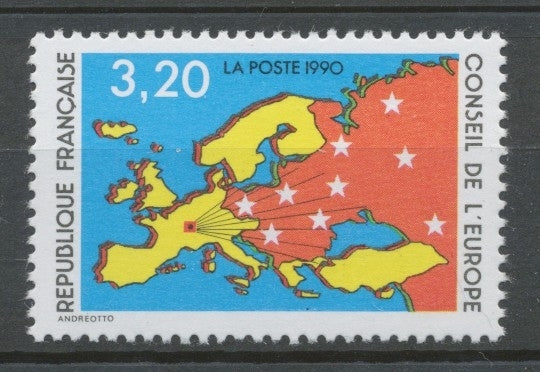 Service N°105 Conseil Europe Carte d' Europe, étoiles 3f20 ZS105